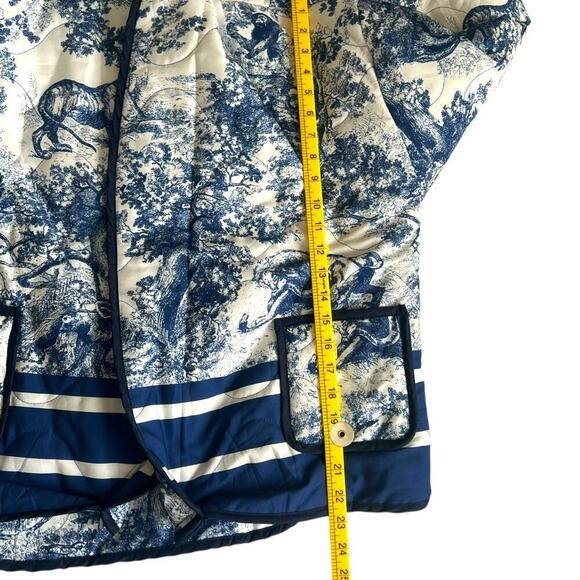 Women's Cropped Floral Quilted Open‎ Front Puffer Jacket White Blue Size Large - Picture 7 of 10